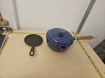 1 Cast-iron Skillet, 1 L.L.Bean Blue Pot