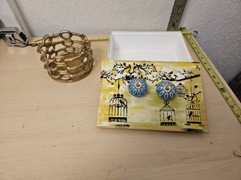 1 Golden Wire Candle Basket, 1 Bird Cage Storage Box