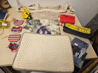 Lot Of Misc Items - 4 Coin Pouches, 2 Pouches, 1 Computer Bag, 1 Net Bag, 1 Stuffed Animal, 1 Pet Set, 1 Pad