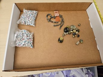 Bead Lot - 2 Packs Of Many Small Colorful Beads, 1 Small Rock Bracelet, Many Small Rocks