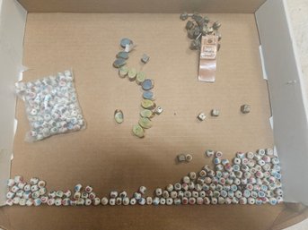Bead Lot - 2 Packs Of Many Small Colorful Beads, 1 Wooden Bracelet, 1 Stone Bracelet