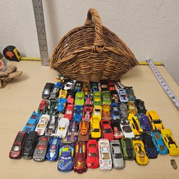 Wooden Charm And Racing Dreams: Basket And 58 Die-Cast Car