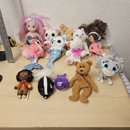 Enchanting Collection Of 13 Stuffed Animals, Including 3 Mermaids