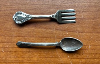 2 Vintage Sterling Silver Brooches Fork & Spoon