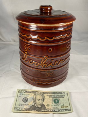 Antique Stoneware Cookie Jar, Height 9 In, Diameter 6.5 In