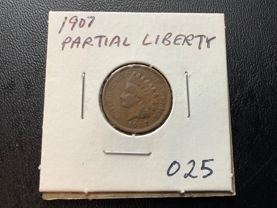 1907 Indian Head Cent Partial Liberty #025