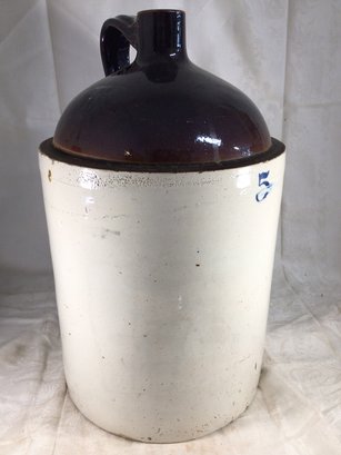 Antique 5 Gallon Stoneware Jug - Height 20 In, 11.5 In Diameter Excellent Condition.