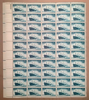 Full Sheet Of 50, 3c U.S. Stamps, Merchant Marines, Peace And War, SHIPPPABLE