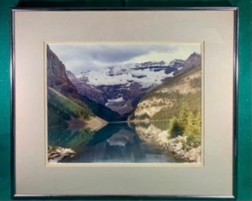 20x17 Framed Picture Of A Lake & Mountain Scene, Double Matter W/Glass
