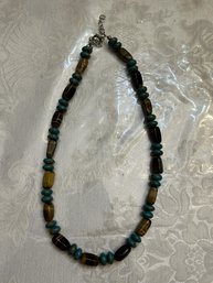 Polished Turquoise & Sandstone Bead Necklace - SHIPPABLE
