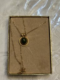 Gold Filled Necklace With Gold Pendant With Green Stone - SHIPPABLE