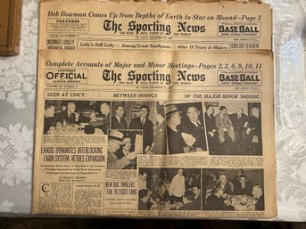 2 Vintage Baseball Newspapers - Sporting News - St. Louis Dec 14, 1939 & Dec 21, 1939 - SHIPPABLE