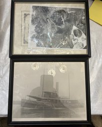 2 Vintage Black & White Framed Photographs - Ship Mabel & Archaeologist On Dig - SHIPPABLE