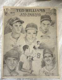 Vintage C1990 Ted Williams & Friends Baseball Poster W/ DiMaggio, Doerr, Pellagrini, Pesky - SHIPPABLE