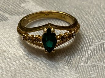 18k Gold Electroplate Ring W/ Green Stone - SHIPPABLE