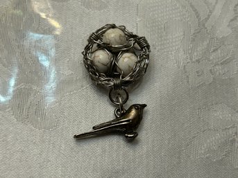 Metal Bird W/ Nest Of Eggs - Jewelry, Possible Pendant - SHIPPABLE