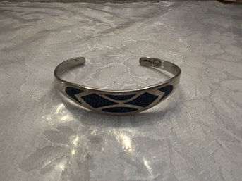 Mexican Silver Cuff Bracelet W/ Blue Stone - Shippable