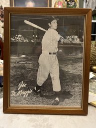 Vintage Baseball Framed Photo Of Joe DiMaggio W/ Printed Signature - SHIPPABLE
