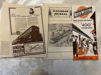 Antique Vintage Railroad Ephemera - Brochures, Newsletter Union Pacific, Railroad Journal, Chicago - SHIPPABLE