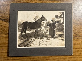 Antique PHOTO PHOTOGRAPH C1900 Man W/ Racehorse - SHIPPABLE