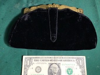 Antique Velvet Evening Clutch Purse, Nice Lined Interior, Good Gold Color Clasp