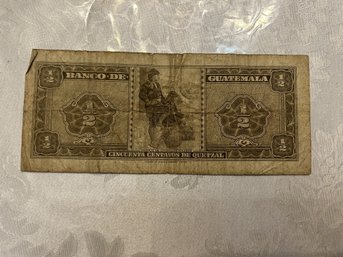 Vintage Paper Money - 1964 Guatemala 1/2 Quetzal Bill - Shippable