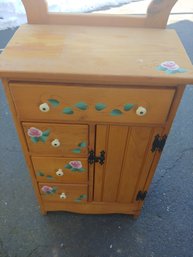 Heavy Solid Wood Bath Cabinet With Towel Rack Top, Hand Painted Features, CLEAN!