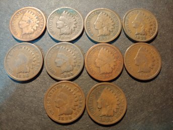 1890s Indian Head Cent Lot Of 10 Mixed #035