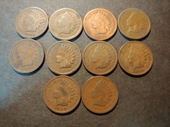 1890s Indian Head Cent Lot Of 10 Mixed #036