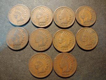 1890s Indian Head Cent Lot Of 10 Mixed #037