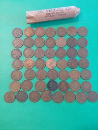 Indian Head Cent Lot Of 50 Full Roll Readable Dates, SHIPPABLE!