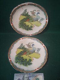 Antique Peacock Plate Lot Of 2 W/ Hangers