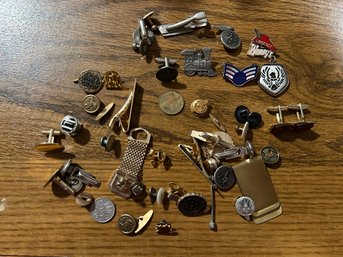 Vintage Collection Of Cufflinks, Pins, & Tie Clips - SHIPPABLE (bag 20)