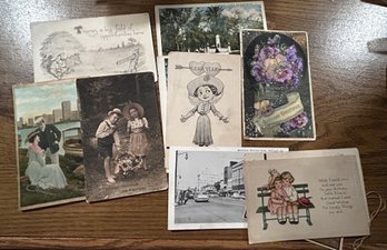 Antique 10 Misc. POSTCARDS, 1 Trade Card, 1 Dairy Advertising - SHIPPABLE (Bag 23)