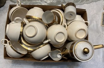 2 Sets Of Porcelain Tea Sets White And Gold From Royal Crown & American Limoges