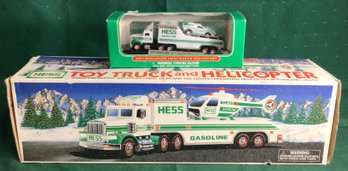 Hess Toy Truck And Helicopter - 1995 - Plus Miniature Hess Racer Transport - 2001 - Both New In Box