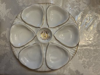 Antique Porcelain Oyster Plate With Gold Detail - SHIPPABLE