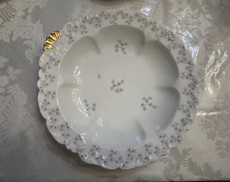 Antique C1894-1930 Charles Ahrenfeldt Limoges Porcelain Oyster Plate Floral Design & Gold Handle - SHIPPABLE