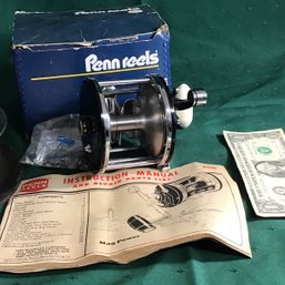 Vintage Penn 66 Long Beach Stainless Steel Fishing Spool - With Instructions - In Box With Hardware