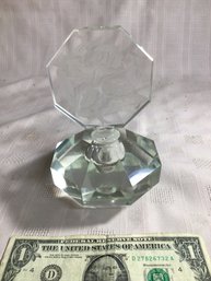 Large Vintage Paperweight Perfume Bottle, Lalique Style Etched Stopper