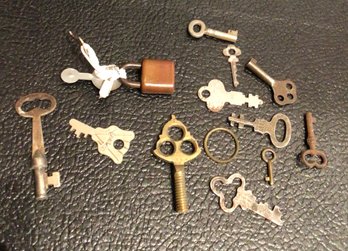 Antique Key Lot With Miniature Lock