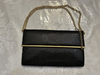 Vintage Whiting And Davis Black Handbag Purse With Gold Chain Strap - SHIPPABLE