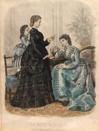 Antique Victorian Fashion Print, Signed - 13 14 X 16 14 In, Framed