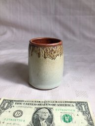 Hand Thrown Cup 2.5 Inch Diameter At Top, 4 Inches Tall, Beautiful Glaze
