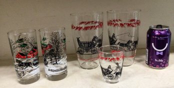 Horse And Buggy Scene Glasses - Varying Sizes, See Photo