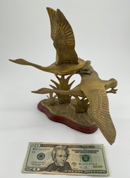 Brass Geese In Flight Sculpture