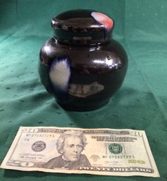 Signed Studio Art Pottery Black Ginger Jar - Signed Jaeger - 5.5 In Tall