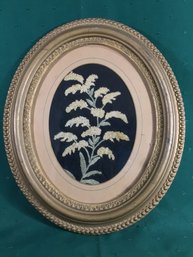 Antique Embroidery In Its Original Antique Oval Frame With Wood Back, SHIPPABLE.