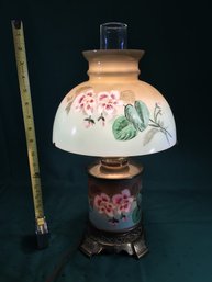 Victorian Hand Painted Shade And Base Electrified Oil Lamp, Height 18 In - Three Lighting Options, See Photos