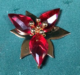 Swarovski SCS Crystal Christmas Ornament 'poinsettia And Gold Tone' - One Petal Loose, See Photos
